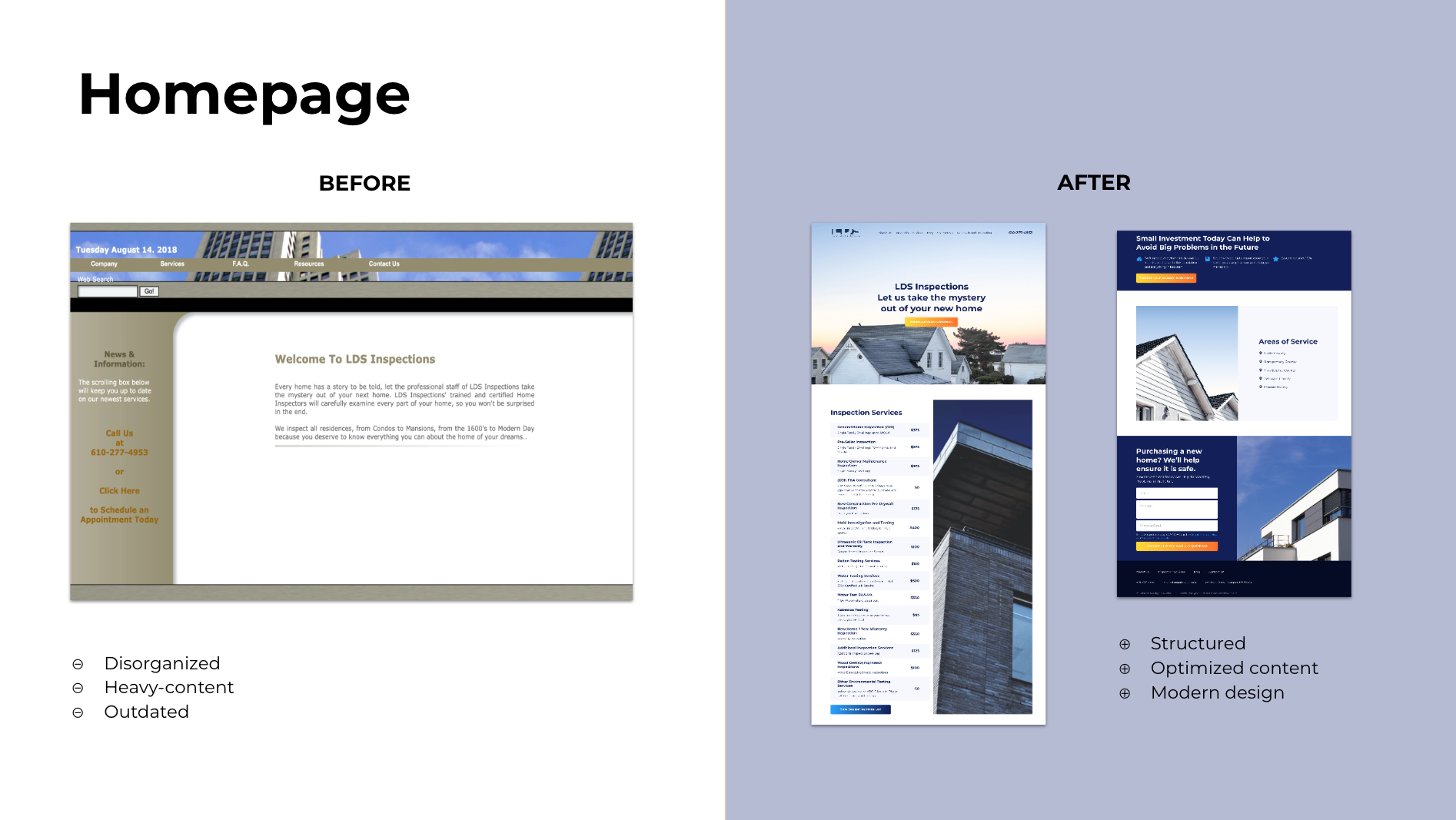 This image shows the home page before and after we finished the redesign.