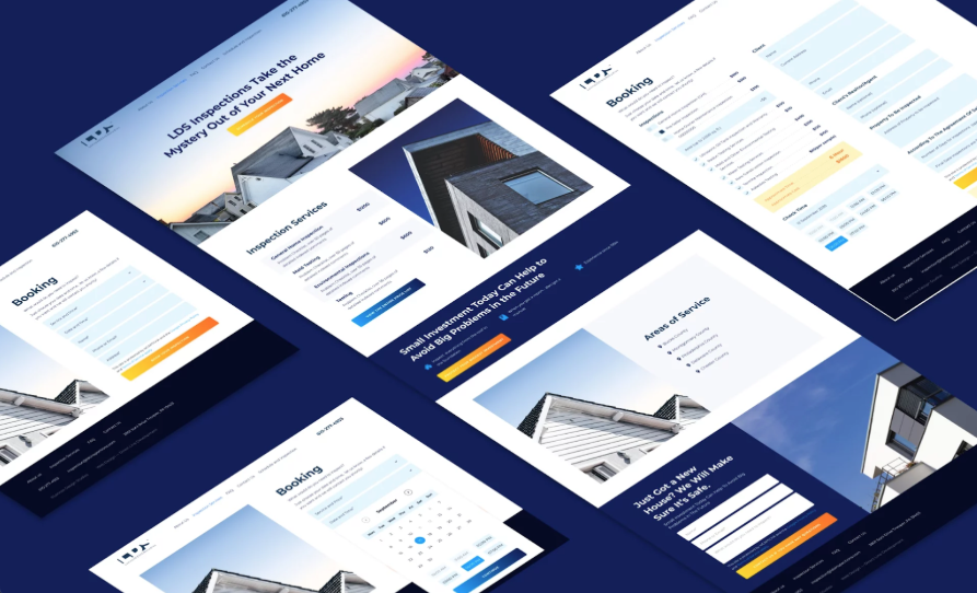 An image showcasing the mockups created during this project. It features designs of multiple pages, including pages with forms. 