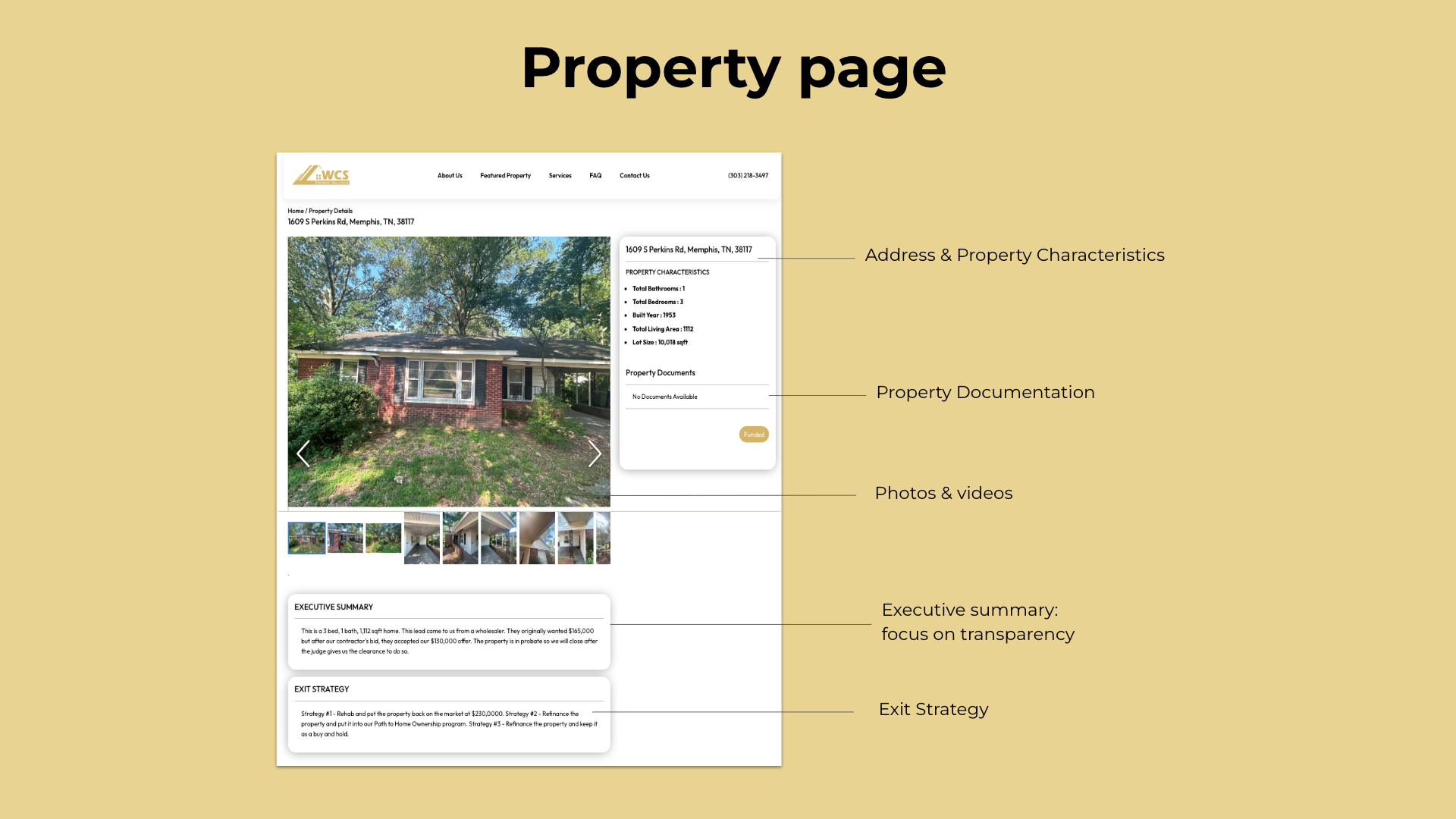 This image shows the individual property listing page after we finished the design. 